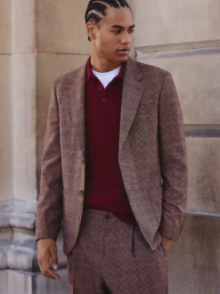 Next Tan/Rouge - Veste de costume slim à carreaux en mélange de laine Best