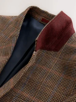 Next Tan/Rouge - Veste de costume slim à carreaux en mélange de laine Best