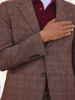 Next Tan/Rouge - Veste de costume slim à carreaux en mélange de laine Best