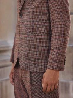 Next Tan/Rouge - Veste de costume slim à carreaux en mélange de laine Best