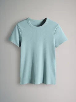 The Set Taupe marron/marron clair/bleu/bleu clair/crème - lot de 5 t-shirts côtelés à manches courtes Outlet