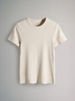 The Set Taupe marron/marron clair/bleu/bleu clair/crème - lot de 5 t-shirts côtelés à manches courtes Outlet