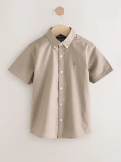 Next - Manches courtes Coton riche Oxford Chemise (3-16ans) Taupe (Taupe) Sale