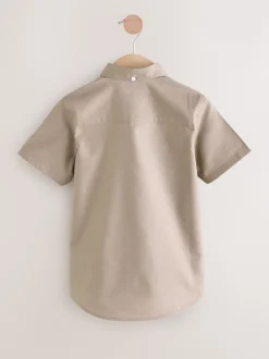 Next - Manches courtes Coton riche Oxford Chemise (3-16ans) Taupe (Taupe) Sale