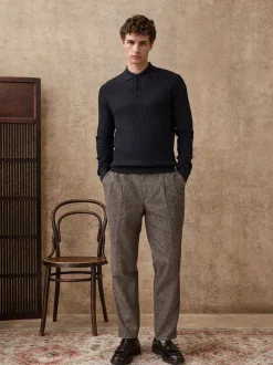 Next Taupe (Taupe) - Pantalon Nova Fides élégant texturé en laine à coupe fuselée coupe classique Hot