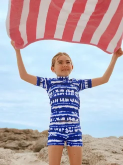 Next Teinture bleue de cravate - Ensemble de bain Sunsafe Rash Gilet et short (3-16ans) New