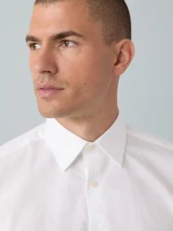 Next Texture moucheté blanc/bleu - Slim Fit (Slim Fit) - Ensemble chemise élégante, cravate et mouchoir de poche en coton mélangé