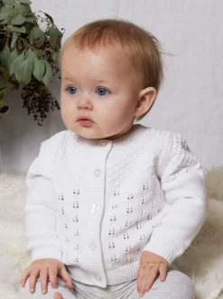 The Little Tailor Pointelle Bébé 100% coton blanc Cardigan Sale