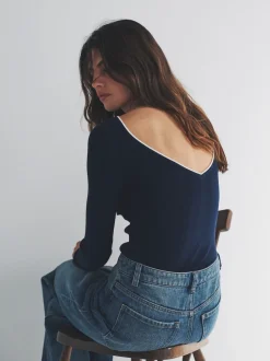 The Set lot de 2 hauts en maille à liserés à dos rond Best