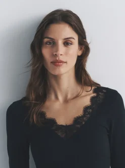 The Set lot de 4 T-shirts à manches longues côtelés Col en V  avec bordure en dentelle Sale