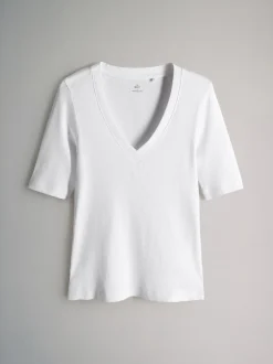 The Set lot de 5 t-shirts côtelés à manches courtes et col en V Discount