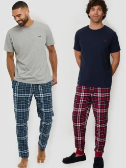 Threadbare Lot de 2 Ensemble Pyjamas T-shirt Manches courtes et Pantalons Carreaux Outlet