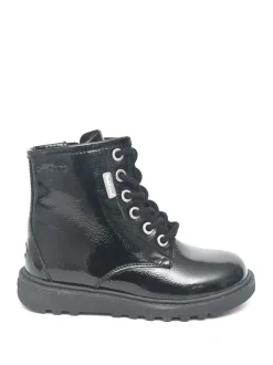 Toezone Bottes noires à lacets et zip latéral en cuir verni Alice