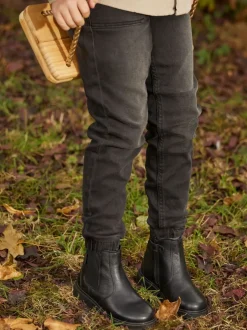 Toezone Lily Filles Leather Gusset and Zip Ankle Noir Bottes Discount