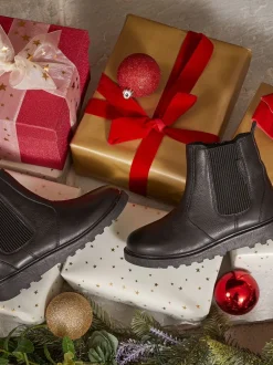 Toezone Lily Filles Leather Gusset and Zip Ankle Noir Bottes Discount