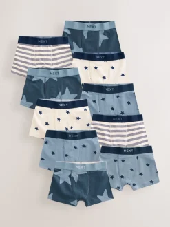 Next - Lot de 10 boxers (1.5-16ans) Étoiles et rayures bleues New