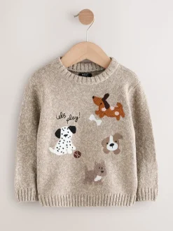 Next Ton neutre motif chiens - Pull col rond en maille (3mois-7ans) Sale