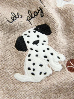 Next Ton neutre motif chiens - Pull col rond en maille (3mois-7ans) Sale