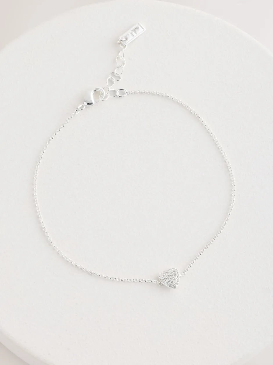 Next Tonalité argentée - Bracelet de cheville avec cœur pavé New