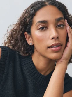 Next Tonalité argentée - Grands clous d'oreilles en zircon cubique Online