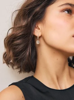 Next Tonalité d'or - Boucles d’oreilles créoles pavées en pierre carrée Best