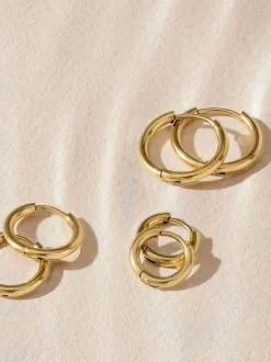 Next Tonalité d'or - Boucles d'oreilles Huggie Hoop en acier inoxydable 3 Lot Outlet