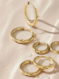 Next Tonalité d'or - Boucles d'oreilles Huggie Hoop en acier inoxydable 3 Lot Outlet