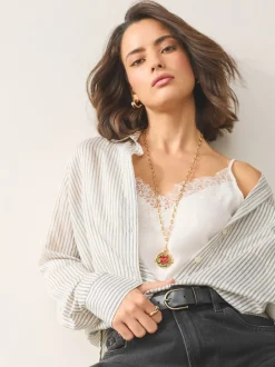 Next Tonalité d'or - Collier long Fleuri avec barre en T Best