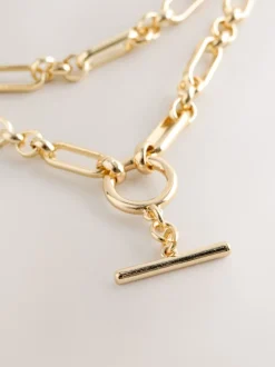 Next Tonalité d'or - Collier multicouche avec chaîne à barre en T