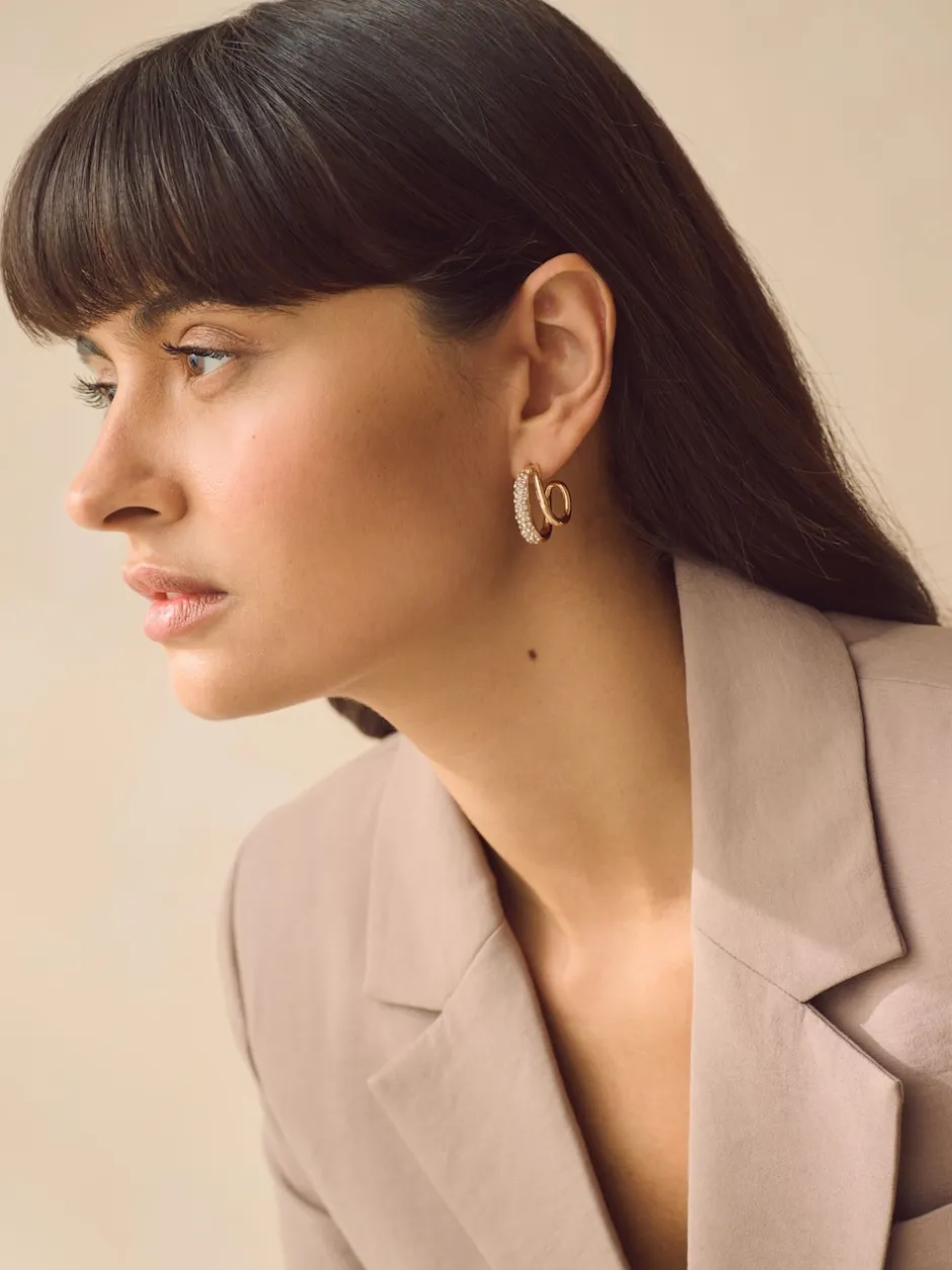 Next Tonalité d'or - Créoles doubles scintillantes Clearance