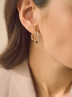 Next Tonalité d'or - Créoles doubles scintillantes Clearance