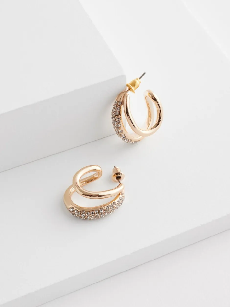 Next Tonalité d'or - Créoles doubles scintillantes Clearance