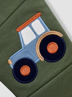 Jojo Maman Bébé Tracteur vert kaki - Lot de 2pantalons de jogging à motif appliqué genou et uni Discount