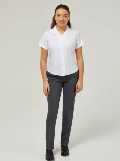 Trutex Blanc Cuban Collar Coupe ajustée Manches courtes  2 Pack School Chemises Clearance