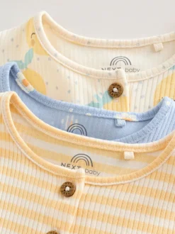 Next T-shirt bleu et citron imprimé à boutons - Lot de 3 barboteuses bébé en jersey Best