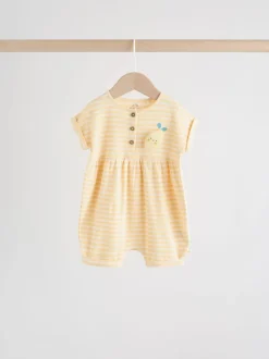 Next T-shirt bleu et citron imprimé à boutons - Lot de 3 barboteuses bébé en jersey Best