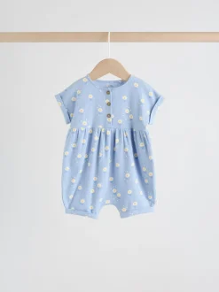 Next T-shirt bleu et citron imprimé à boutons - Lot de 3 barboteuses bébé en jersey Best