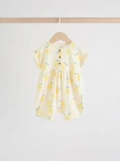 Next T-shirt bleu et citron imprimé à boutons - Lot de 3 barboteuses bébé en jersey Best