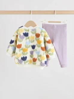 Next tulipe Crème/Violet - Ensemble de Hauts et Leggings en polaire Bébé 2 pièces (0mois-2ans)