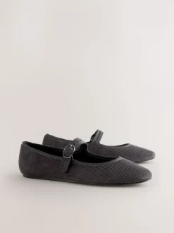 Next Velours côtelé gris - Chaussures Mary Jane à boucle à bout rond Forever Comfort New