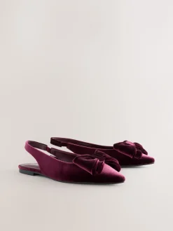 Next Velours rouge bordeaux - Chaussures plates Forever Comfort® à bout pointu et bride arrière à nœud Outlet