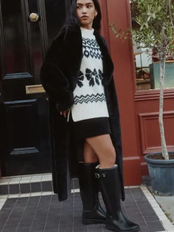 Next Vernies noires - Bottes de pluie hauteur genou doublées de fausse fourrure haut de gamme Online