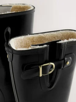 Next Vernies noires - Bottes de pluie hauteur genou doublées de fausse fourrure haut de gamme Online