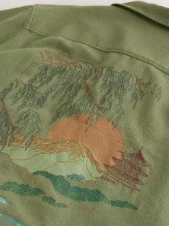 Next Vert - Chemise à manches courtes à imprimé japonais brodé à Texture