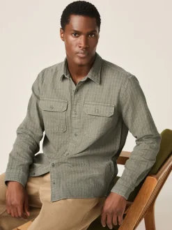 Next Vert - Chemise Coupe classique texturée à manches longues gaufrée Discount