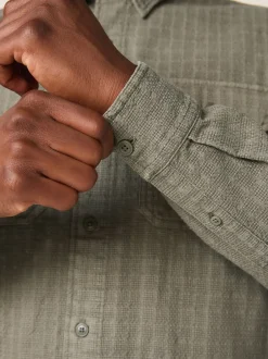 Next Vert - Chemise Coupe classique texturée à manches longues gaufrée Discount