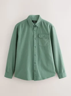 Next Vert - Chemise Oxford teintée en pièce à manches longues Discount