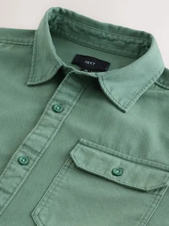 Next Vert - Chemise Oxford teintée en pièce à manches longues Discount
