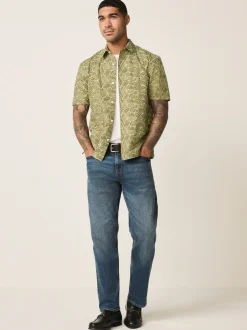 Next Vert - Chemise Tile texturée brodée à manches courtes Outlet