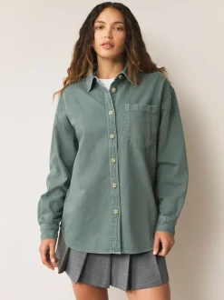 Next - Chemises oversize en Denim Vert